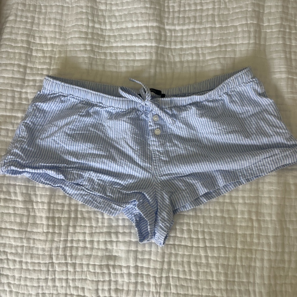 blue and white striped shorts